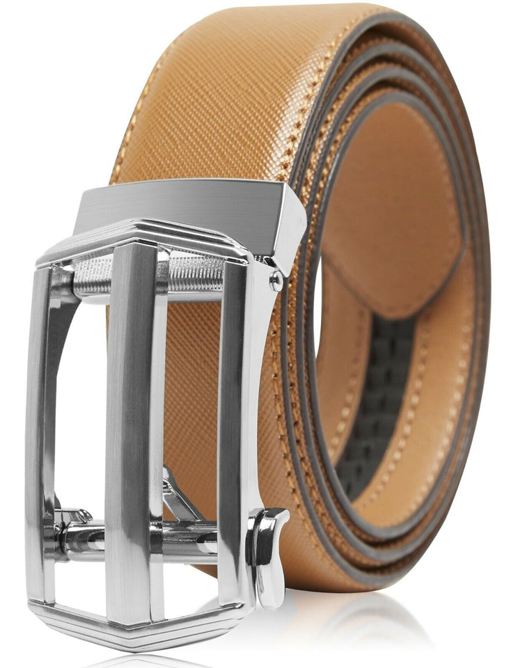 Bonded Leather Belt Mens Ratchet Dress Belts With Adjustable Automatic Buckle