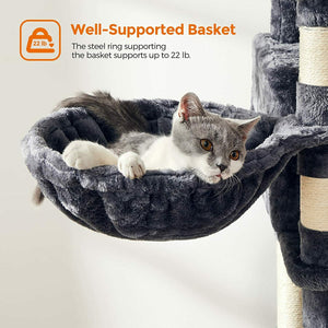 Cat Tree, Large Cat Tower, 64.6 Inches, with Hammock, Cat Condo, UPCT087G01