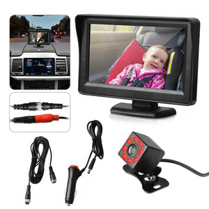 Car Back Seat Rear Mirror Camera Baby Monitor 4.3" HD Screen Night Vision w/Belt