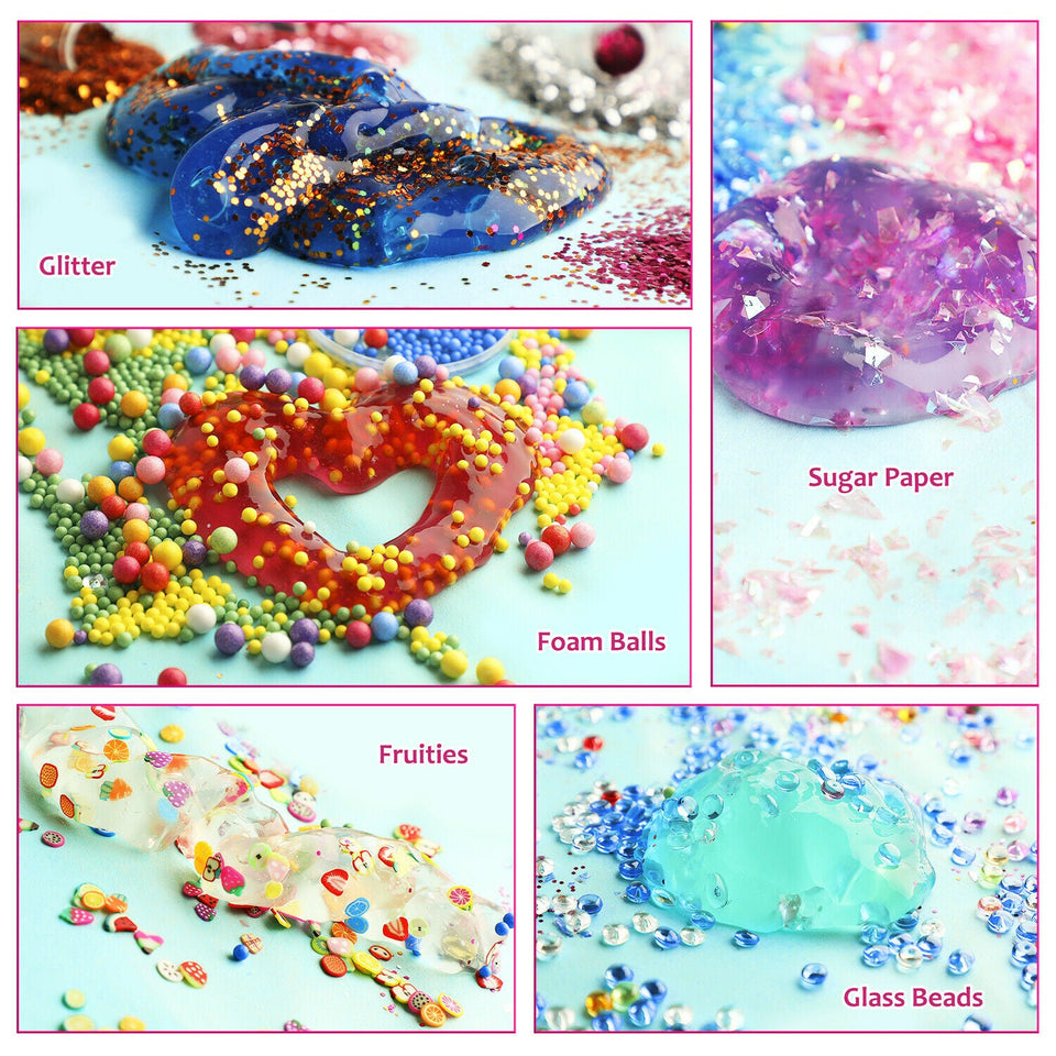 Slime kit for Kids 18 Color Slime Making kit Glitters Foam Balls Beads Play Tray