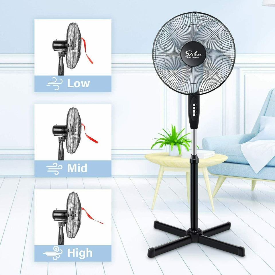Simple Deluxe Oscillating 16″ 3 Adjustable Speed Pedestal Stand Fan black