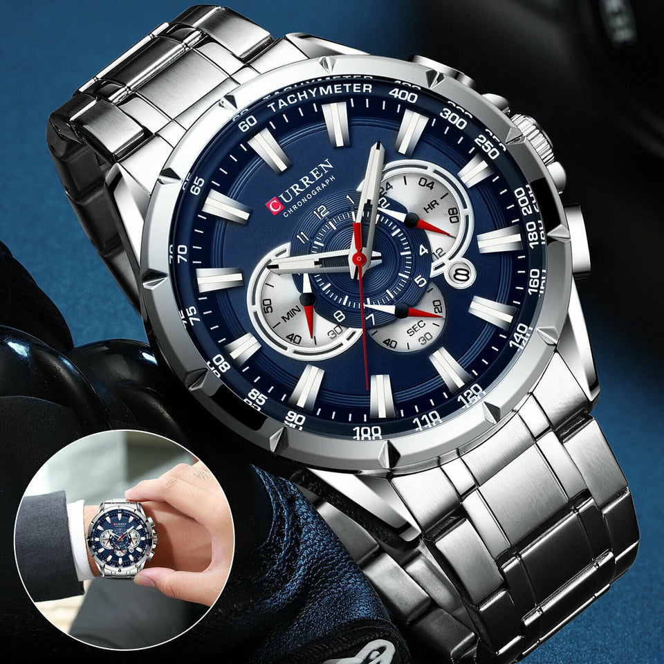 CURREN Men Watch Causal Sport Chronograph Steel Wristwatch Date Display Watches