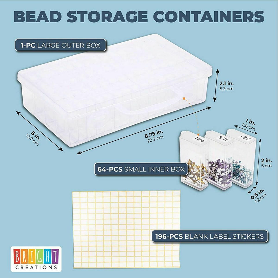 Diamond Art Painting Bead Seed Storage Container Box Organizer 64 Grid 196 Label