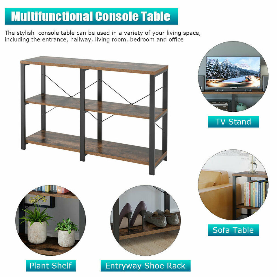 Industrial Sofa Table,Console Table,3-Tier Industrial Rustic Coffee Table  195030053406