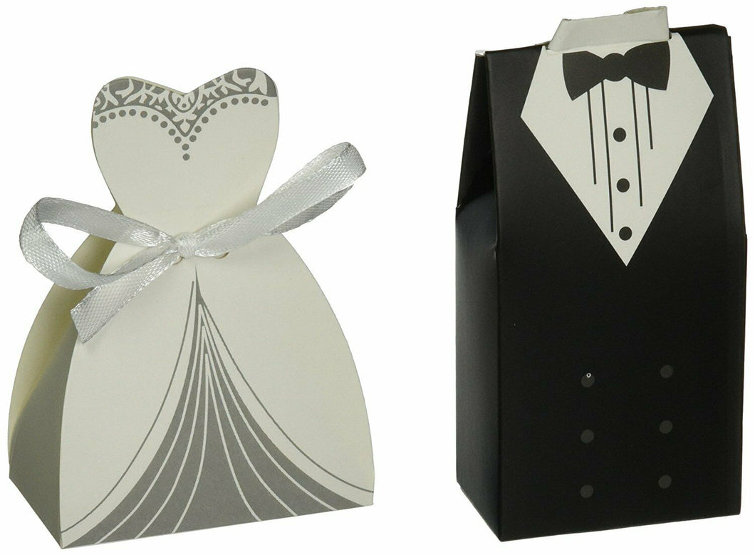 100 Pairs of Wedding Party Favor Boxes Creative Tuxedo Dress Groom Bridal Candy