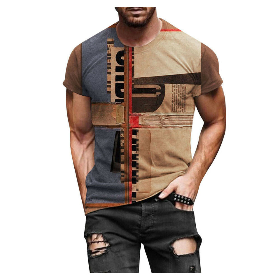 Mens T-Shirt Vintage Short Sleeve Blouse Summer Casual Fitness Tops Tee 2022 US