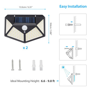 2 Solar Power 100 LED Light PIR Motion Sensor Outdoor Security Lamp Wall Garden
