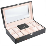 6 10 12 20 Slots Leather Watch Box Display Glass Jewelry Case Organizer Storage