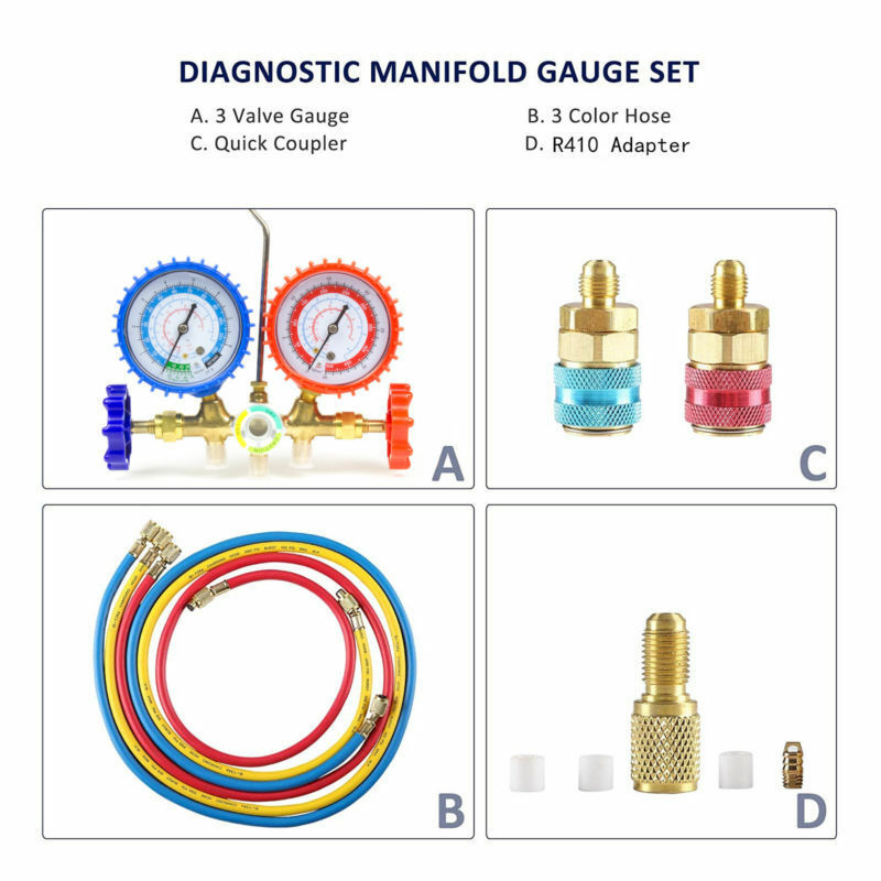 A/C Diagnostic Manifold Gauge Set Charging Refrigeration HVAC R12 R22 R134A R502
