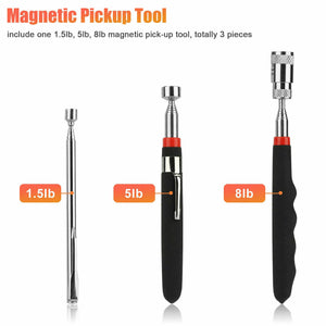 3 PCS Magnet Pickup Tool Telescoping Sticks Include 8 lb LED Light Magnet Stick