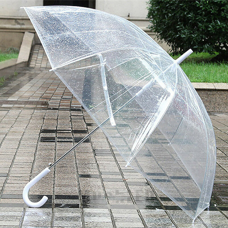 Large Transparent Clear Dome See Through Umbrella With White Handle New