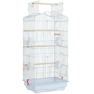 41’’ H White Open Top Metal Birdcage Parrot Cage with Slide-out Tray 4 Feeders