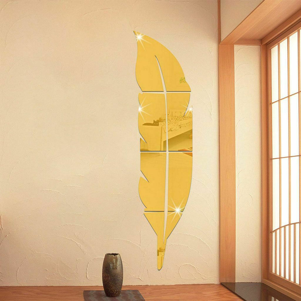3D Removable Feather Mirror Home Room Decal Vinyl DIY Art Stickers Wall Decor