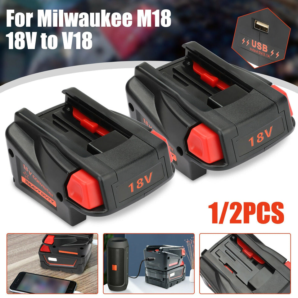 1/2x Battery Power Converter Adapter for Milwaukee M18 18V to V18 Li-ion Battery