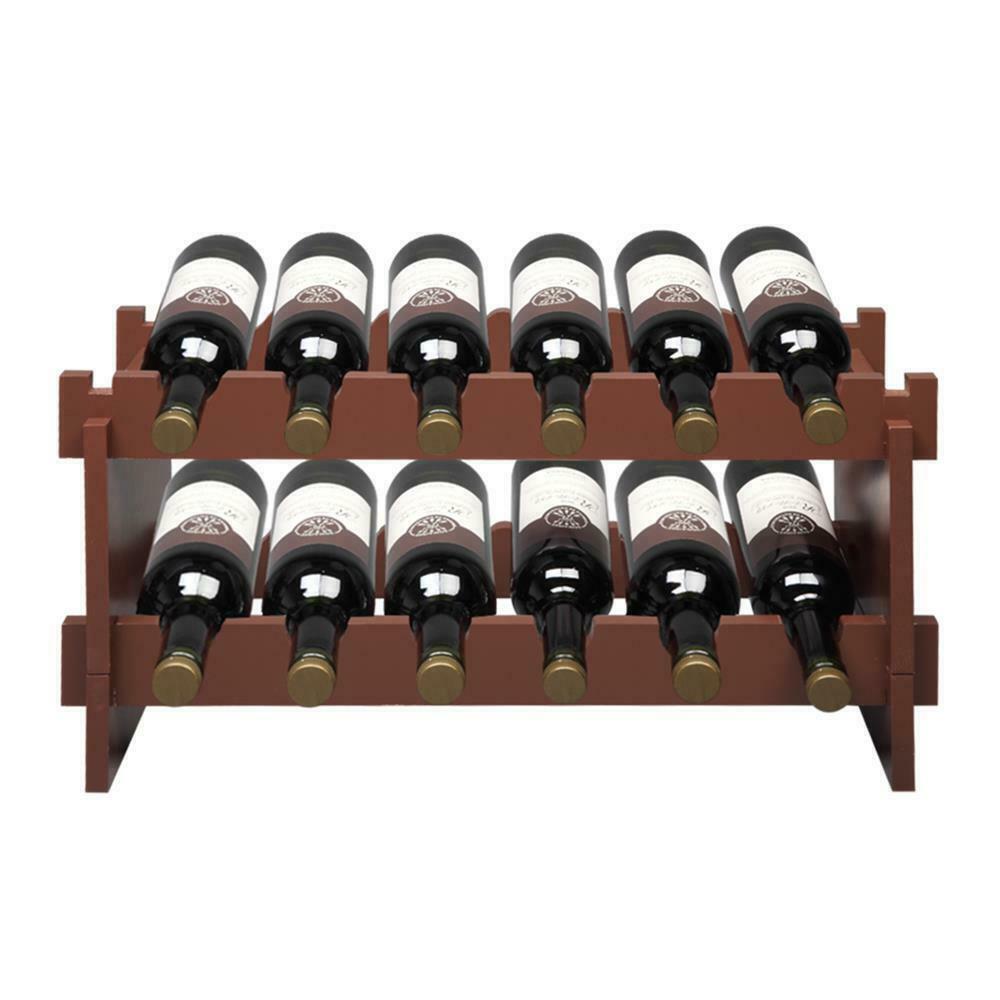 2 Tiers Home Kitchen Bar Desktop Wine Rack Wood 12 Bottles Holders Bar Shelf