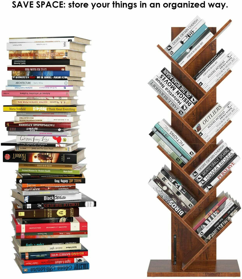 Tree Bookshelf 55 Inches, 9-Shelf Bookcase Rack, Free Standing Book Storage