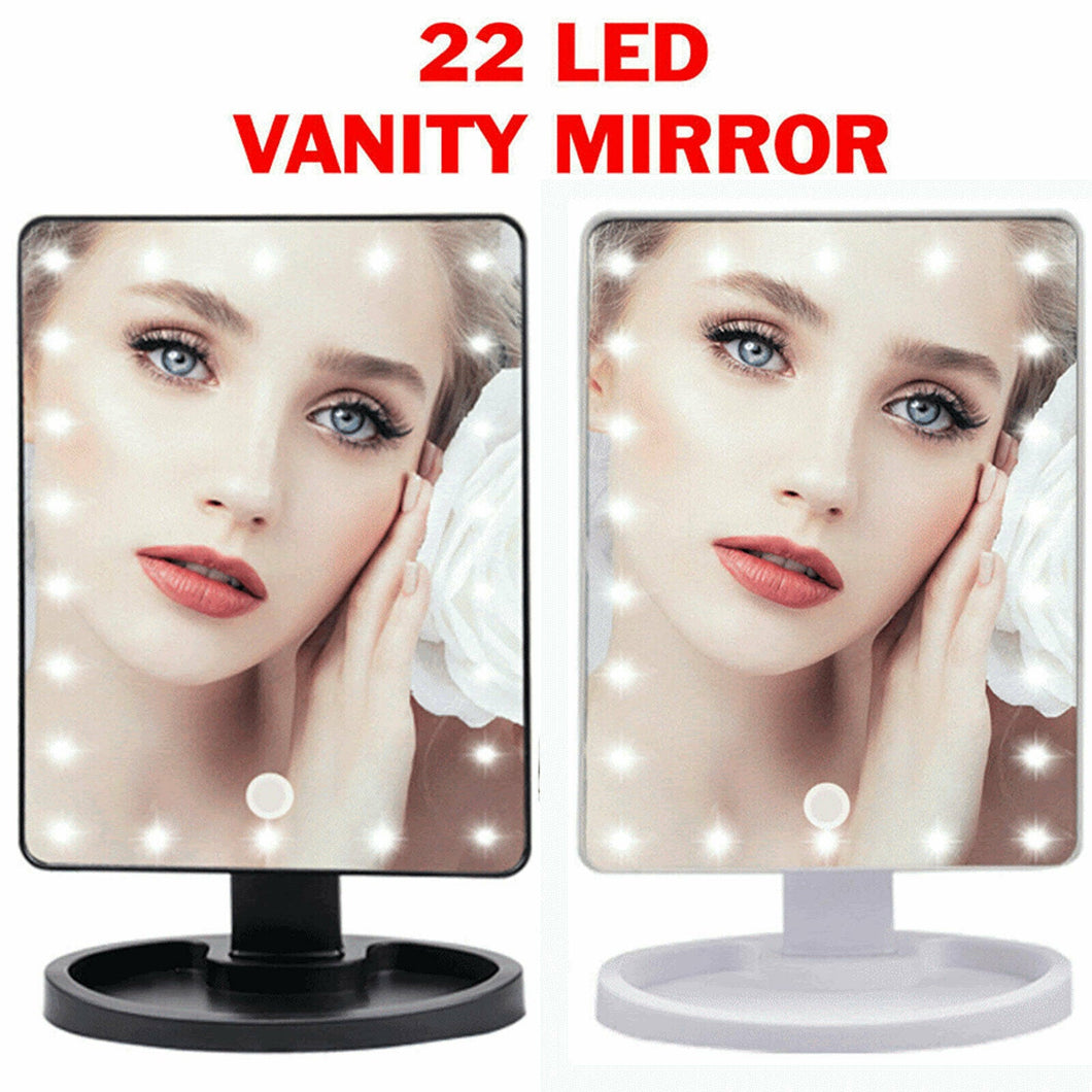 22 LED Makeup Mirror Lighted Stand Tabletop Touch Screen Vanity White or Black