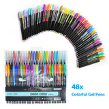 48Pcs Glitter Metallic Gel Pen Set for Adult Coloring Books Art Drawing Writing
