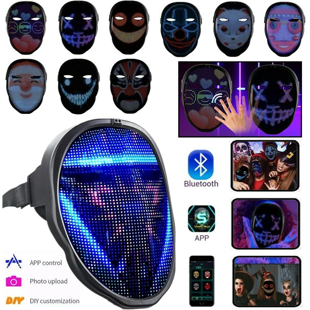 LED Programmable Changing Full Face Mask Bluetooth App Control Halloween Cosplay