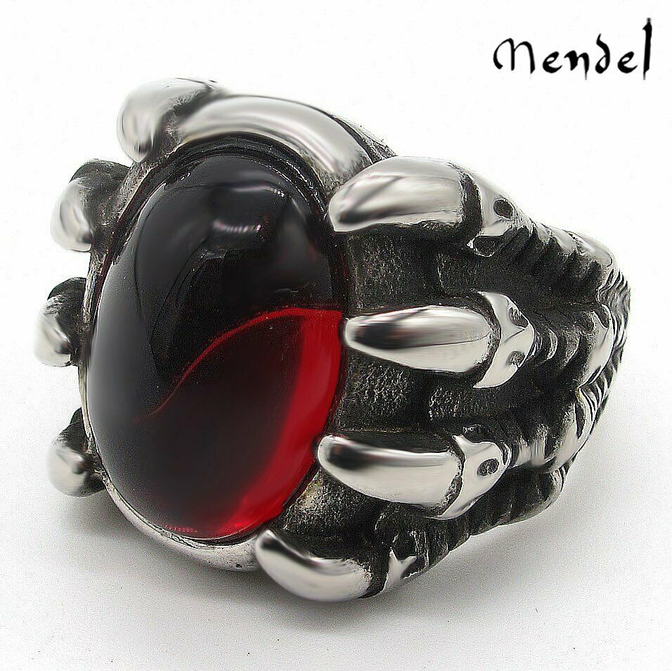 MENDEL Mens Onyx Dragon Claw Red Ruby CZ Ring Band Men Stainless Steel Size 7-15