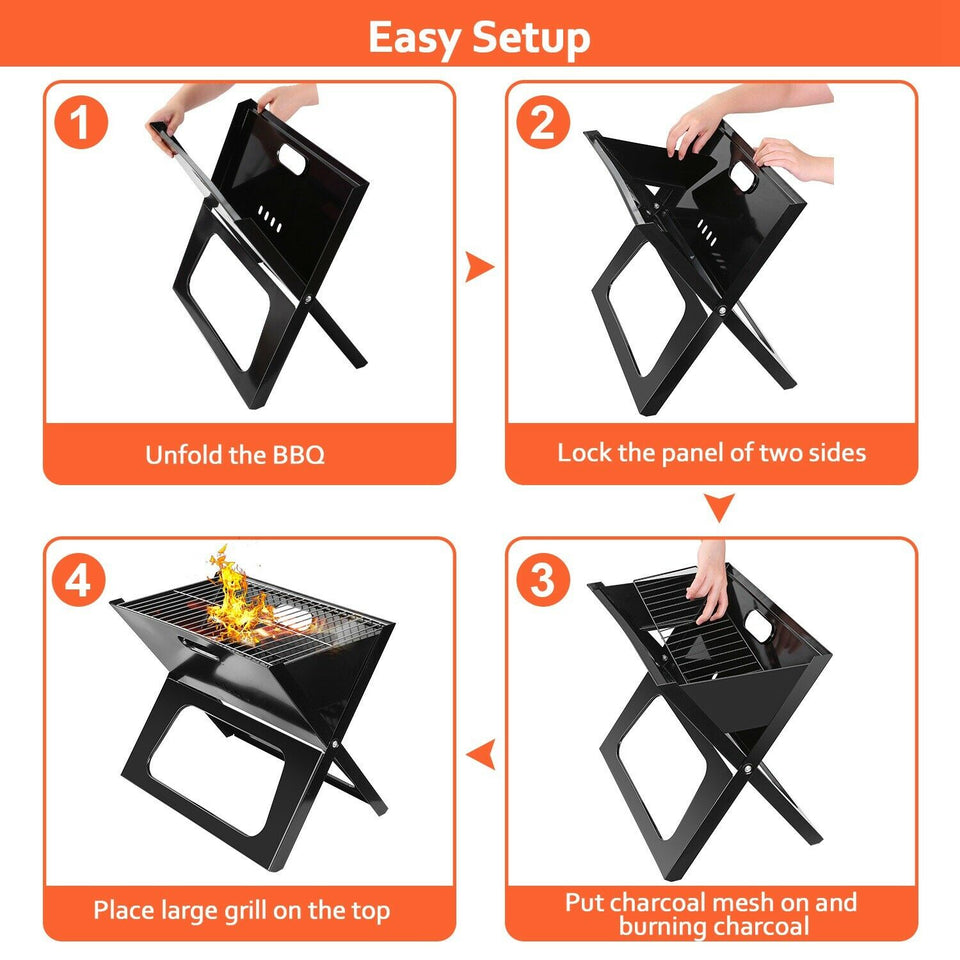 Foldable Compact Barbecue BBQ Grill Charcoal Stove Shish Kabob Camping Cooker US