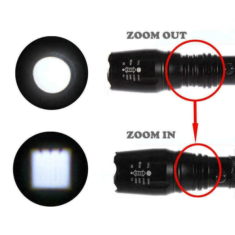 10000LM LED Zoomable Flashlight Torch Lamp Light 5-Mode