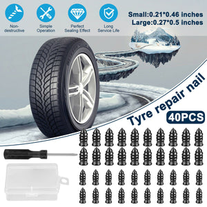 40PCS Car Vacuum Tire Repair Nail Rubber Screw Nails+ Screwdriver Tool Set w/Box