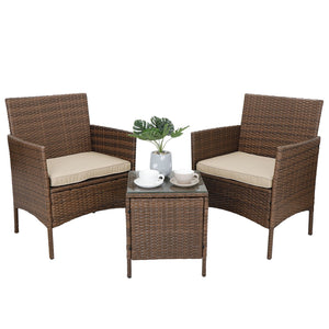 Patio Porch Furniture Sets 3 Pieces PE Rattan Wicker Chairs with Table Outdoor 758277384537