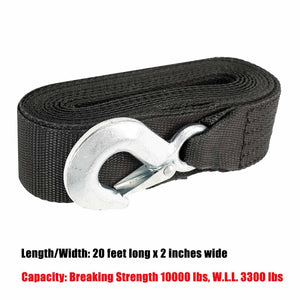 DELUXE BOAT TRAILER REPLACEMENT WINCH STRAP 10000LB 2"x20' WITH SNAP HOOK