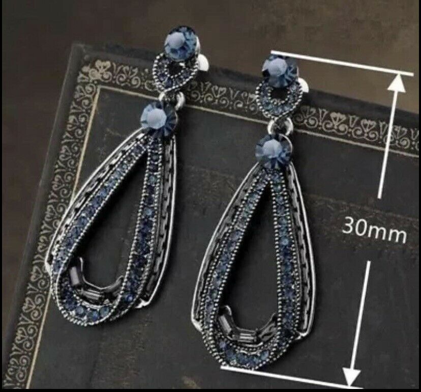 Elegant Drop Earrings for Women 925 Silver Jewelry Blue Sapphire A Pair/set