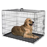 36" Dog Crate Kennel Folding Metal Pet Cage 2 Door With Tray Pan Black 718910492371