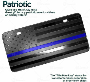 Zone Tech Tactical Blue Line Police American Flag License Plate Matte Black USA
