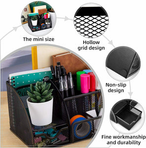 Desk Organizer Pen Holder 6 Component Mesh Office Accessories Cady with 1 Drawer