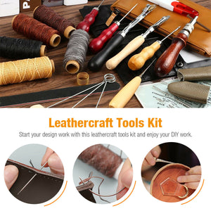 Leather Waxed Thread Stitching Needles Awl Hand Tools Kit for DIY Sewing Craft