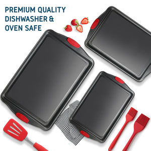 6 Piece Baking Sheet Pan Set Nonstick Cookie Sheets Spatula and Silicon Brushes