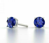 .925 Sterling Silver 2 ctw Cut Blue Sapphire Round Stud Earrings 6MM