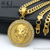 18-40"MEN Stainless Steel 6mm Gold Cuban Curb Necklace Lion Head Pendant*GP109