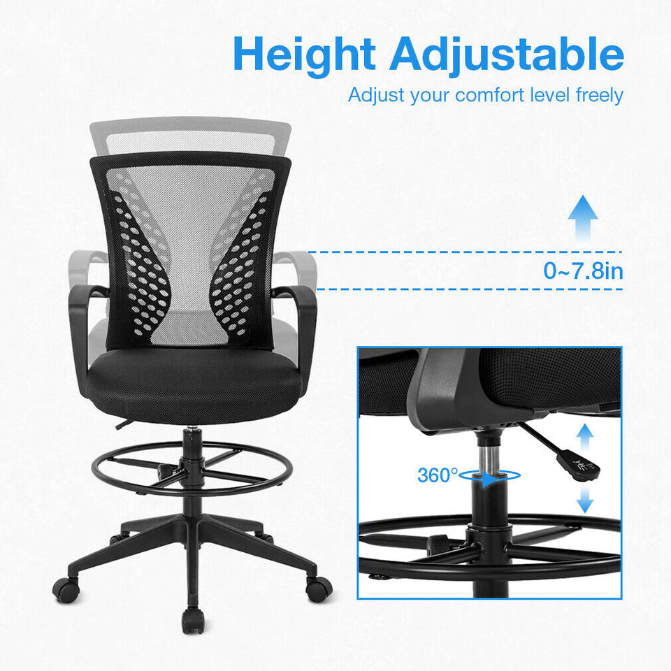 Drafting Chair Tall Office Chair Adjustable Height with Arms Foot Rest Back