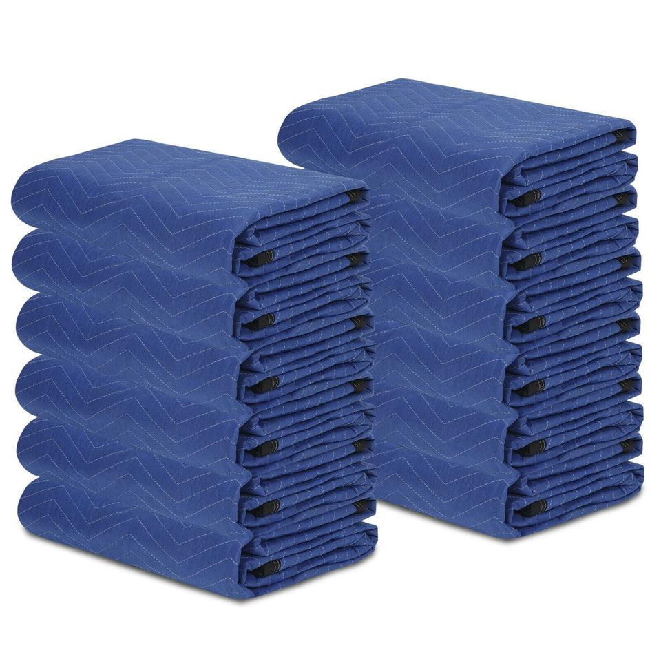 12 Pack Moving Blankets 80" x 72" Pro Economy Blue Shipping Furniture Pads