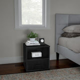 Black End Table Cube Accent Table 16 Inches with Drawer Bedroom Livingroom