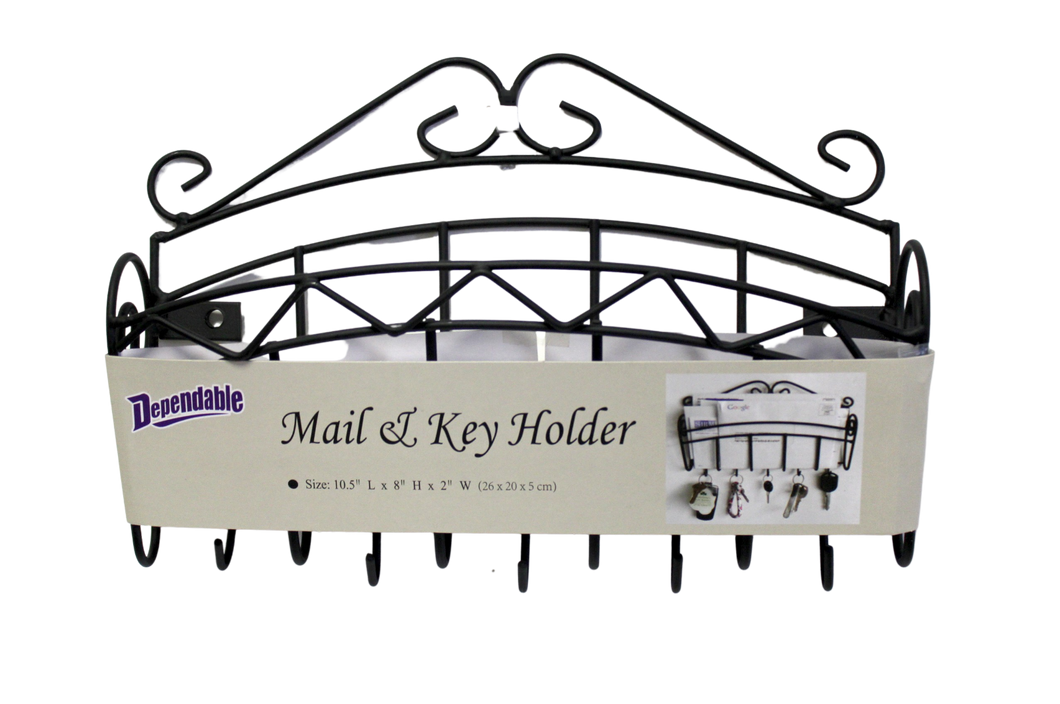 Key Rack Mail Holder Black Matte Metal Kitchen Office Organizer Wall Mountable