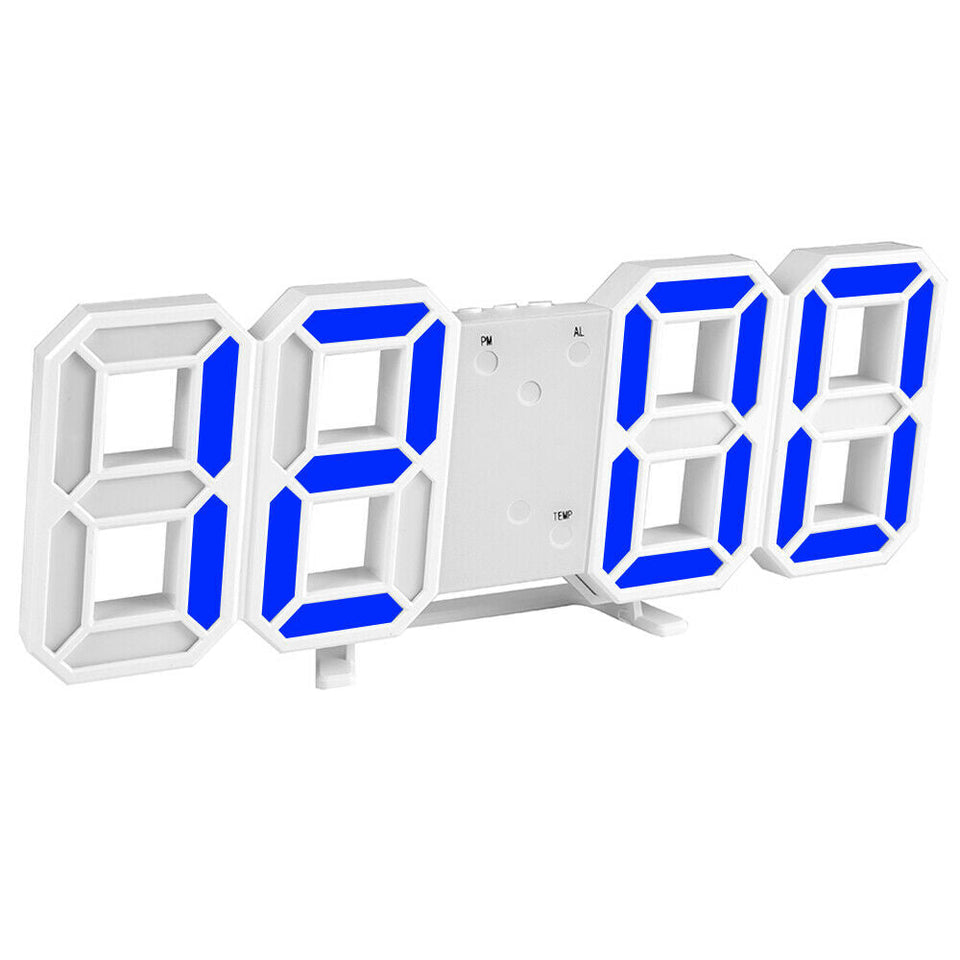 Digital 3D LED Big Wall Desk Alarm Clock Snooze 12/24 Hours Auto Brightness USB