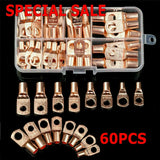 60pcs Battery Bare Copper Ring Lug Terminals Connector Wire Gauge SC6-25 Kit US 888434104903