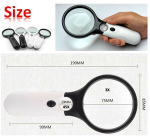 45X Magnifying Glass Handheld Magnifier 3 LED Light Reading Lens Jewelry Loupe