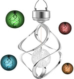 Solar Powered Wind Chimes LED Spiral Spinner Lamp Colour Changing Hanging Light