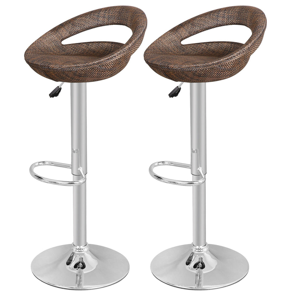 Set of 2 Adjustable Modern Pub Hydraulic Swivel Wicker Bar Stool Dinning Chair