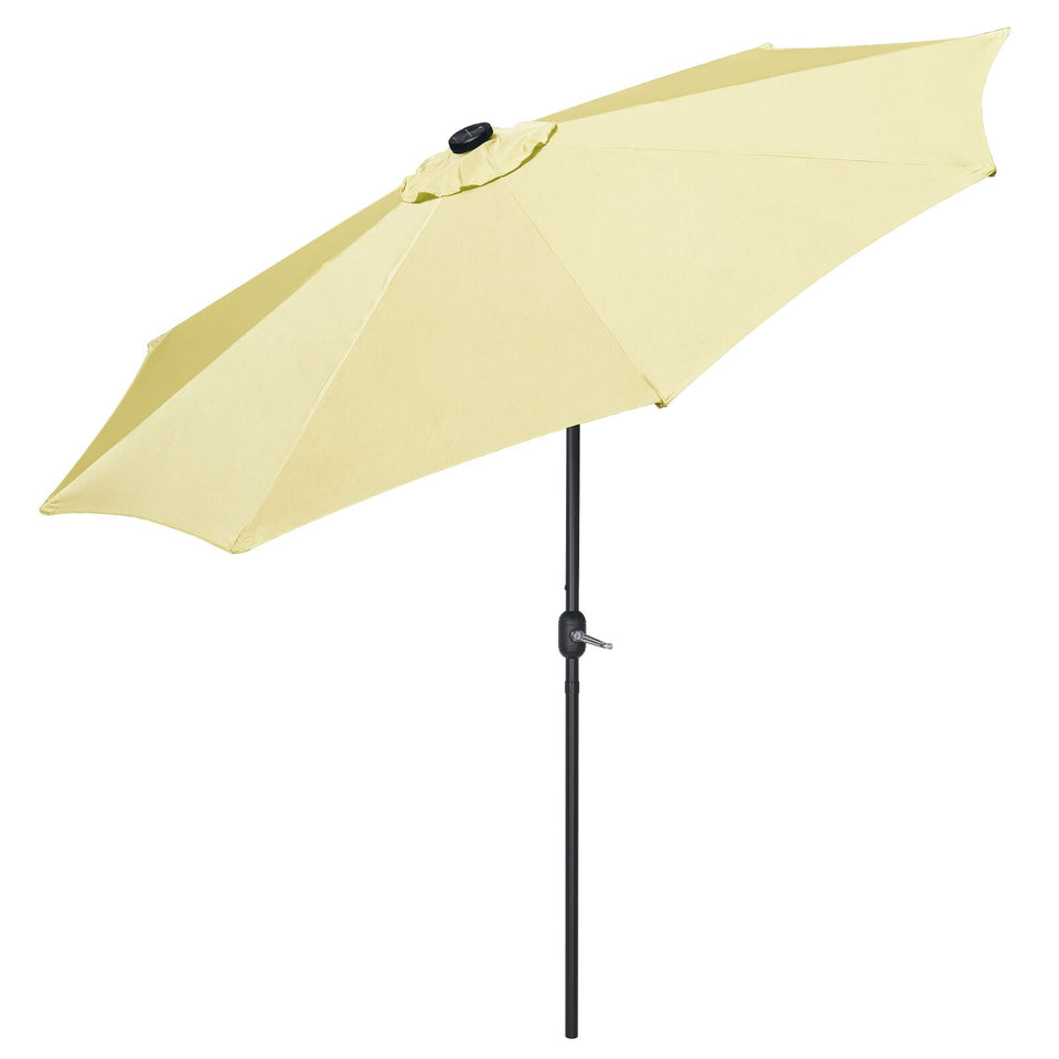 10FT Patio Solar Umbrella 32LED Patio Market Steel Tilt W/ Crank Outdoor Yellow
