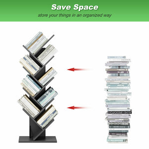 8-Shelf Bookshelf Tree Rack,Floor Standing Bookcase Storage Rack Shelves