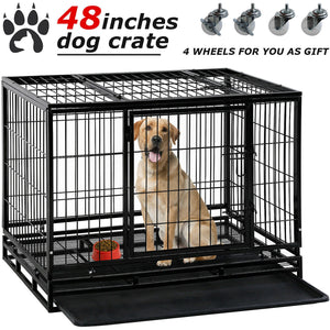 Dog Crate Cage 36"/42"/48" Dog Kennel Pet Playpen Plastic Tray Double Doors