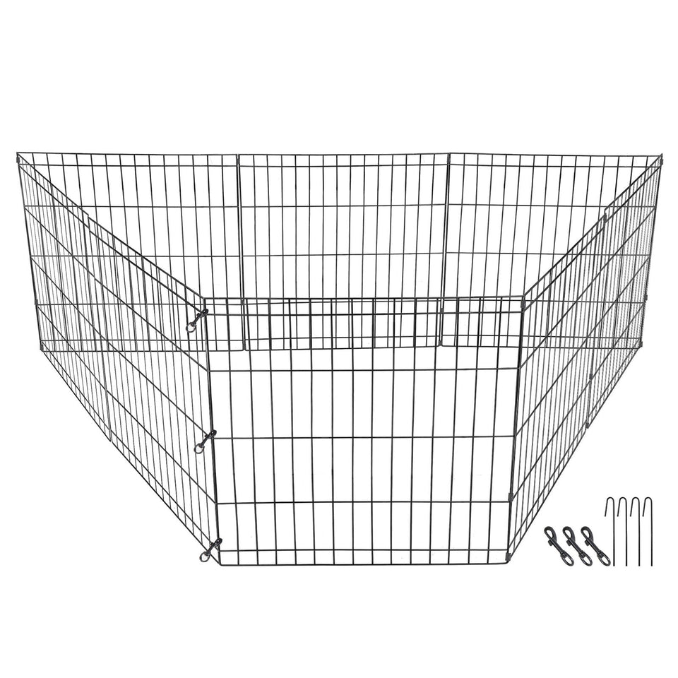 24"8 Panel Pet Playpen Metal Crate Fence Puppy Kennel Exercise Pen Cage Pet Play
